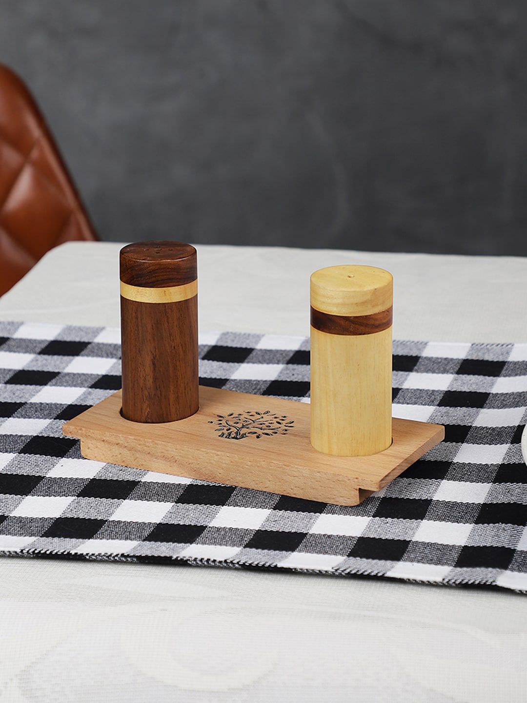 VarEesha Brown Set of 2 Tree of Life Sheesham & Beech Wood Salt n Pepper Shaker Price in India