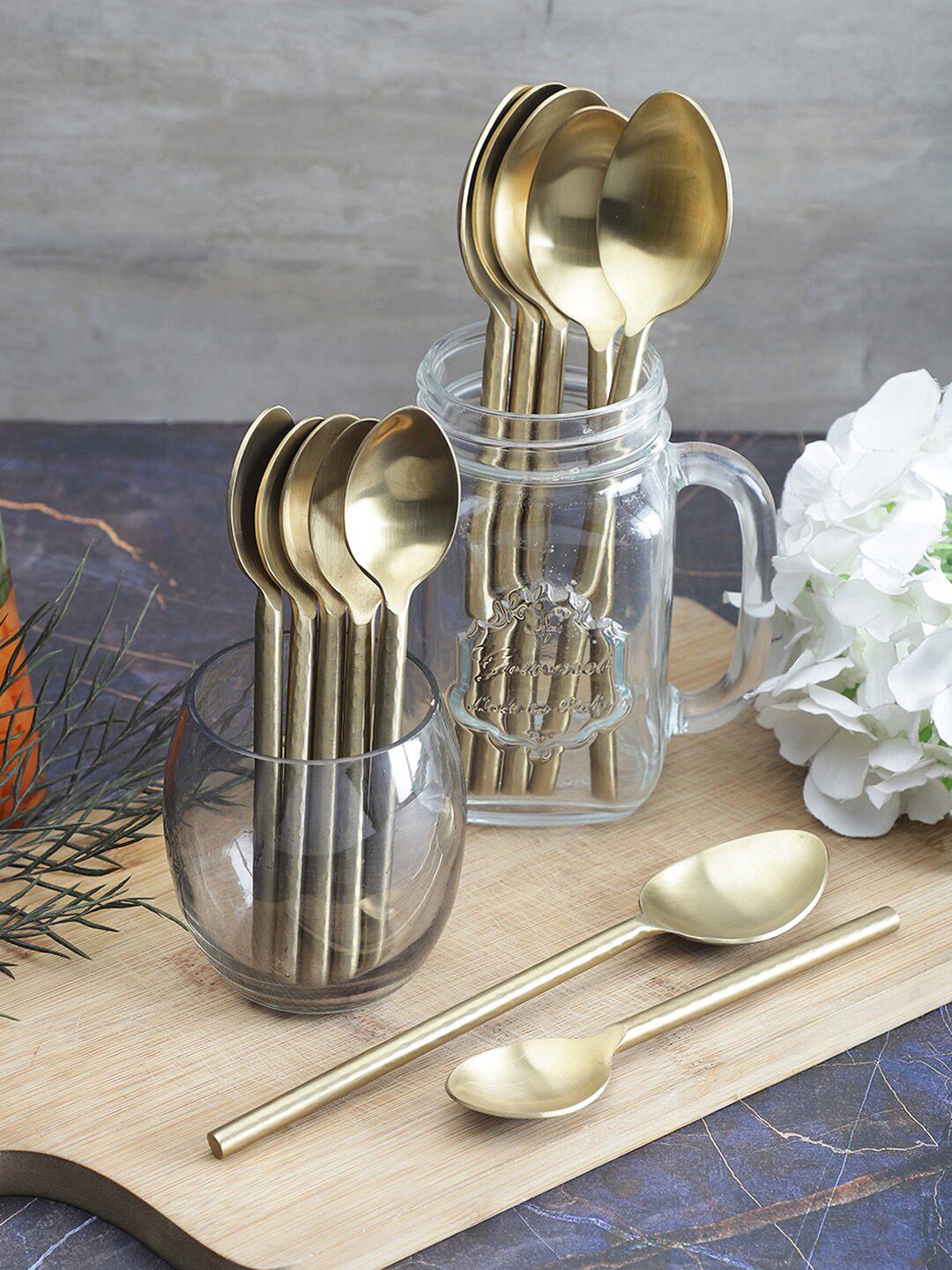 VarEesha Set Of 12 Gold-Toned Matt Stainless Steel Spoons Set Price in India