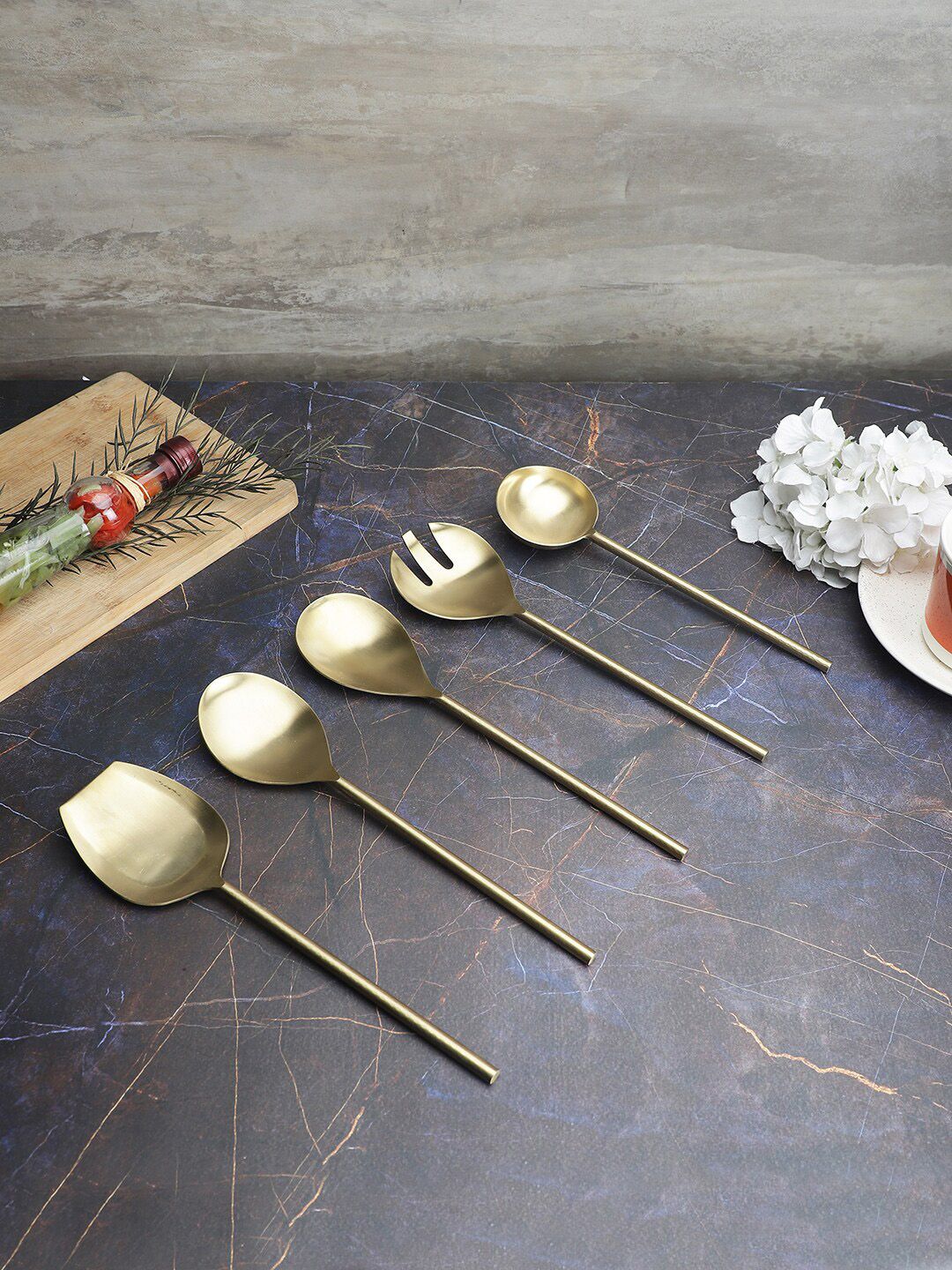 VarEesha Set Of 5 Gold-Toned Stainless Steel Serving Spoons Set Price in India