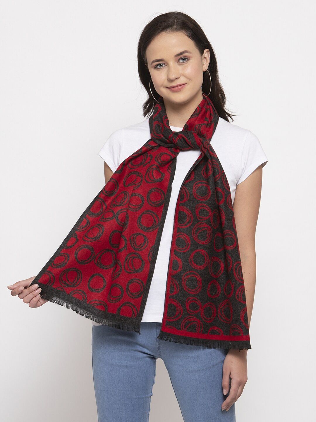 Calvadoss Women Red & Grey Woven Design Stole Price in India