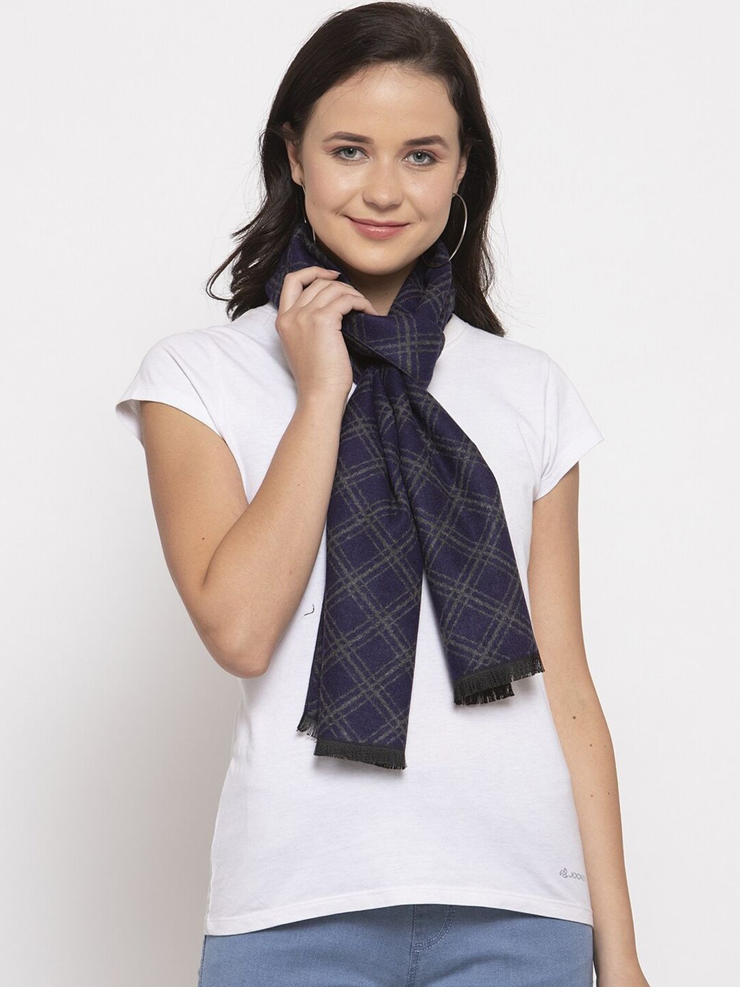 Calvadoss Woman Navy Blue & Grey Checked Stole Price in India