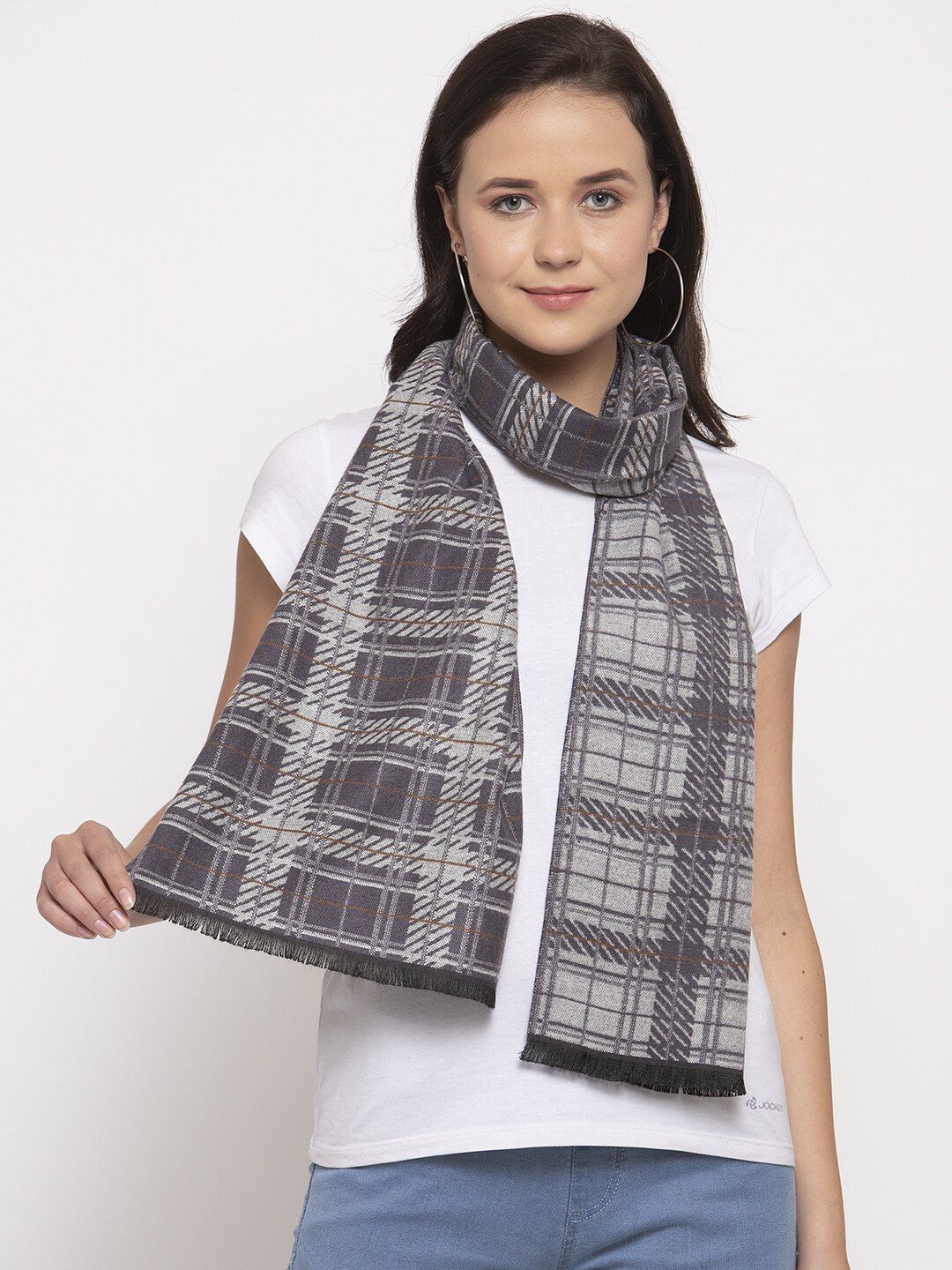 Calvadoss Women Grey & White Checked Stole Price in India