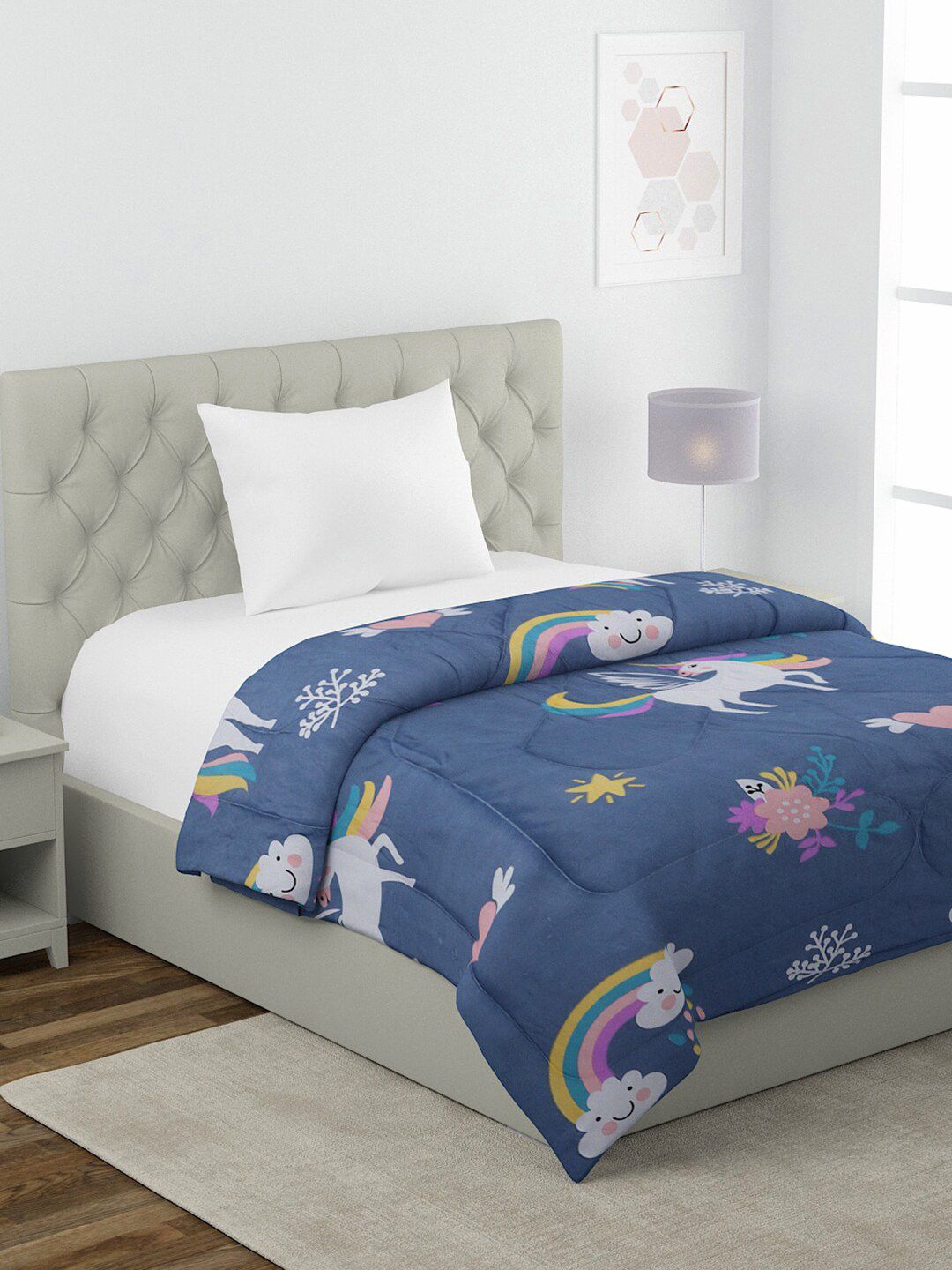 HOSTA HOMES Grey & Pink Cartoon Characters Heavy Winter 210 GSM Single Bed Comforter Price in India