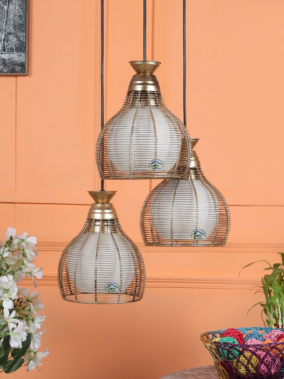 MFD HOME FURNISHING Gold-Toned Metal Quirky Ceiling Lamps Price in India