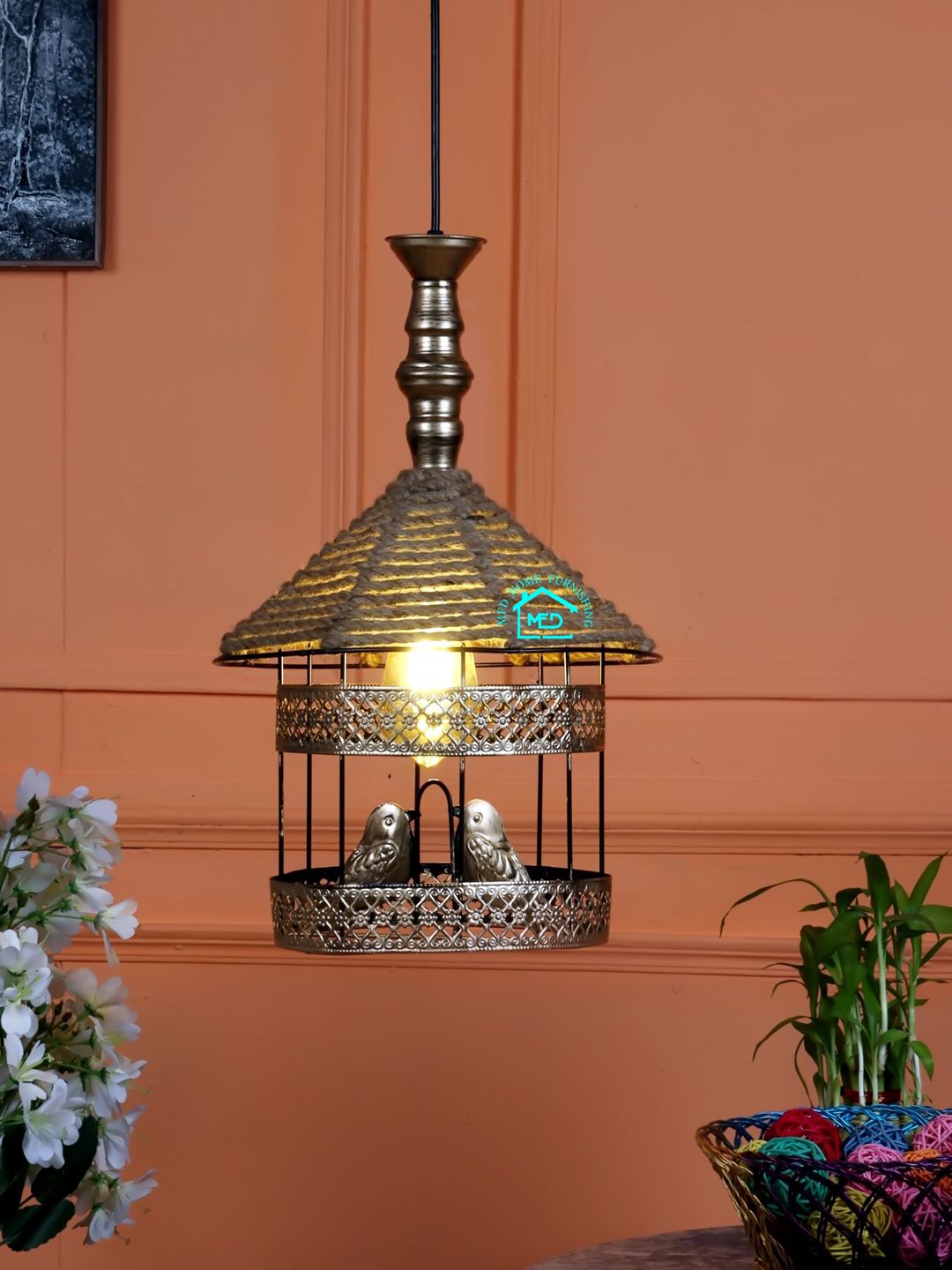 MFD HOME FURNISHING Gold-Toned Metal Quirky Ceiling Lamps Price in India