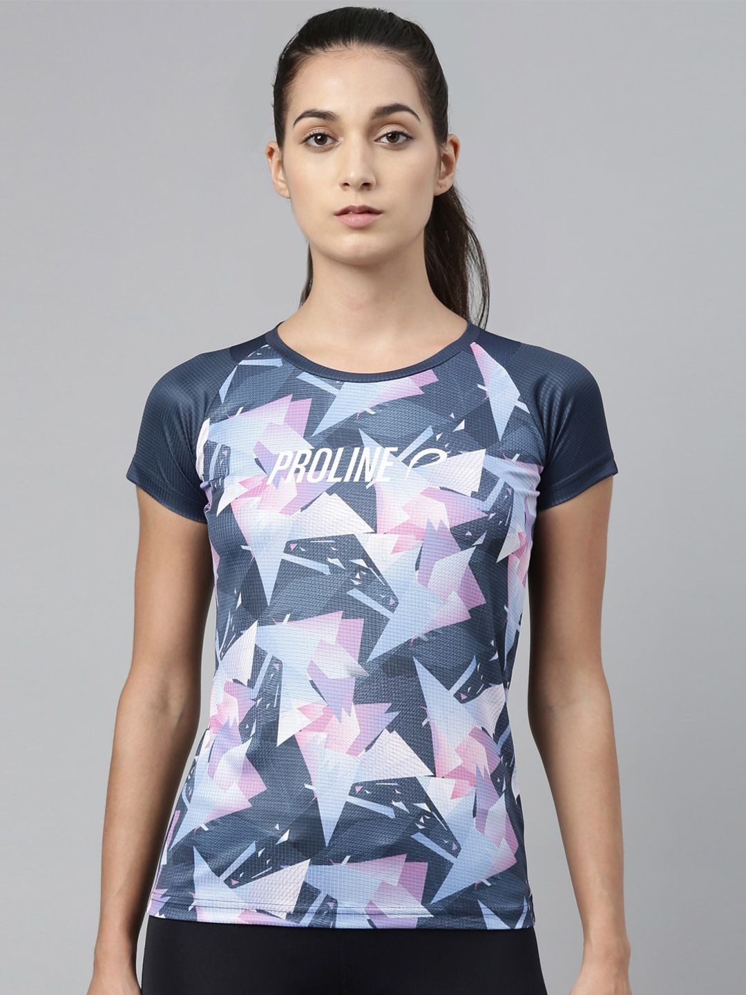 Proline Women Blue & Pink Printed T-shirt Price in India