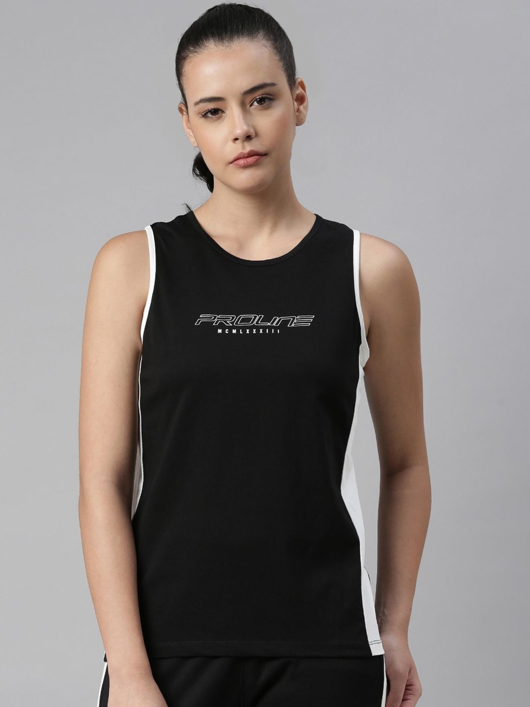 Proline Women Black Brand Logo printed Cotton T-shirt Price in India