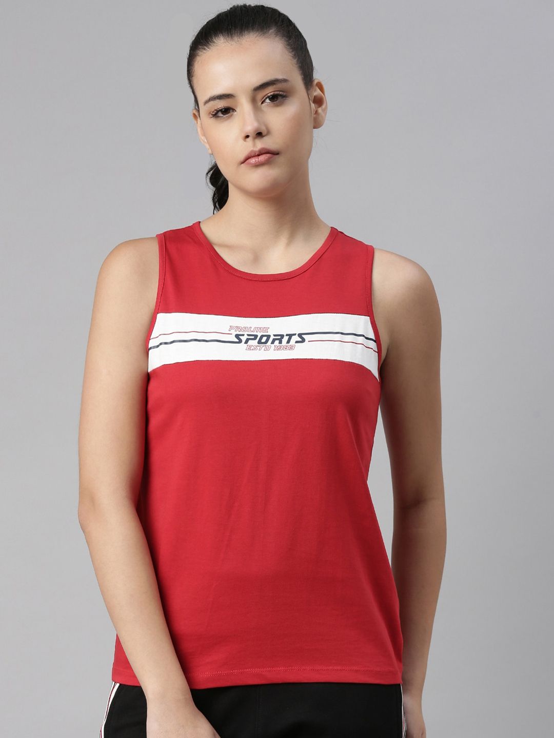 Proline Women Red & White Colourblocked T-shirt Price in India