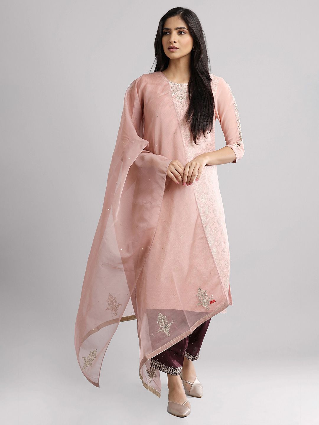 W Women Mauve Solid Dupatta Price in India