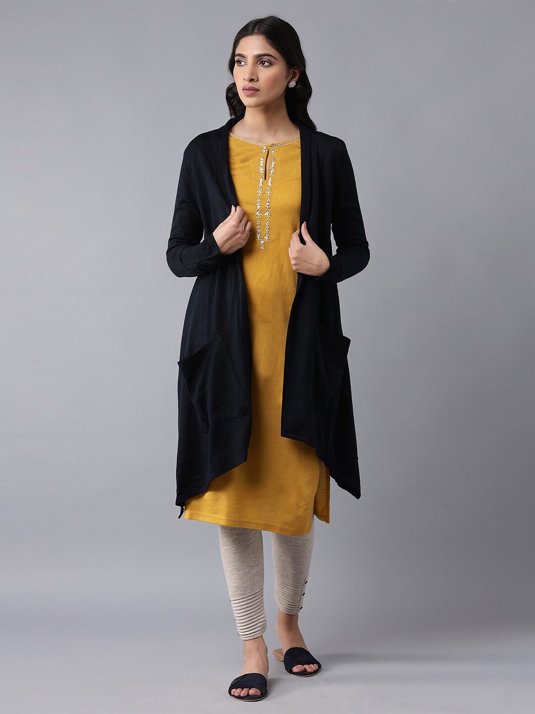 W Women Blue Longline Sweater Price in India