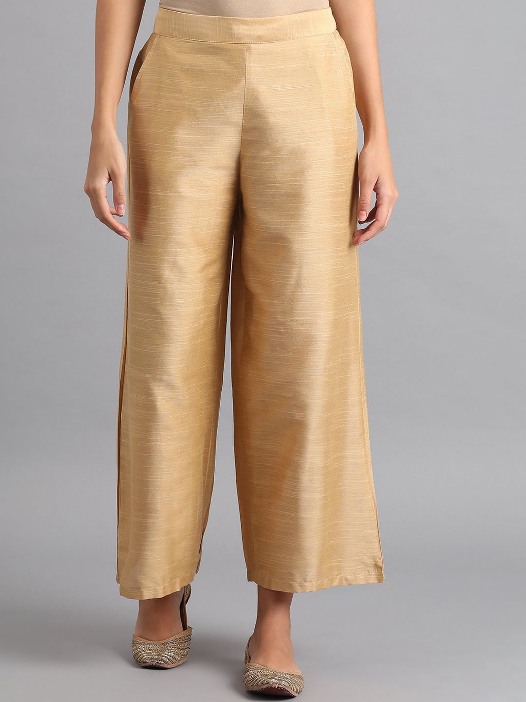 W Women Gold-Toned Trousers Price in India