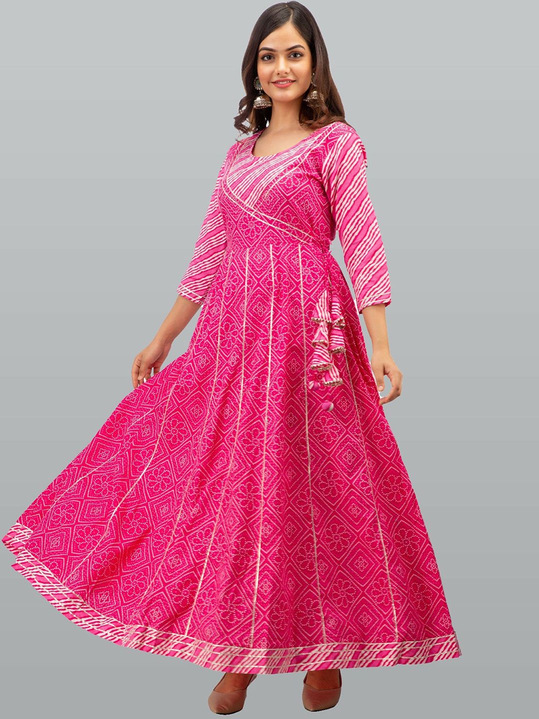 KALINI Women Pink & ruby Ethnic Motifs Printed Flared Sleeves Floral Anarkali Kurta Price in India