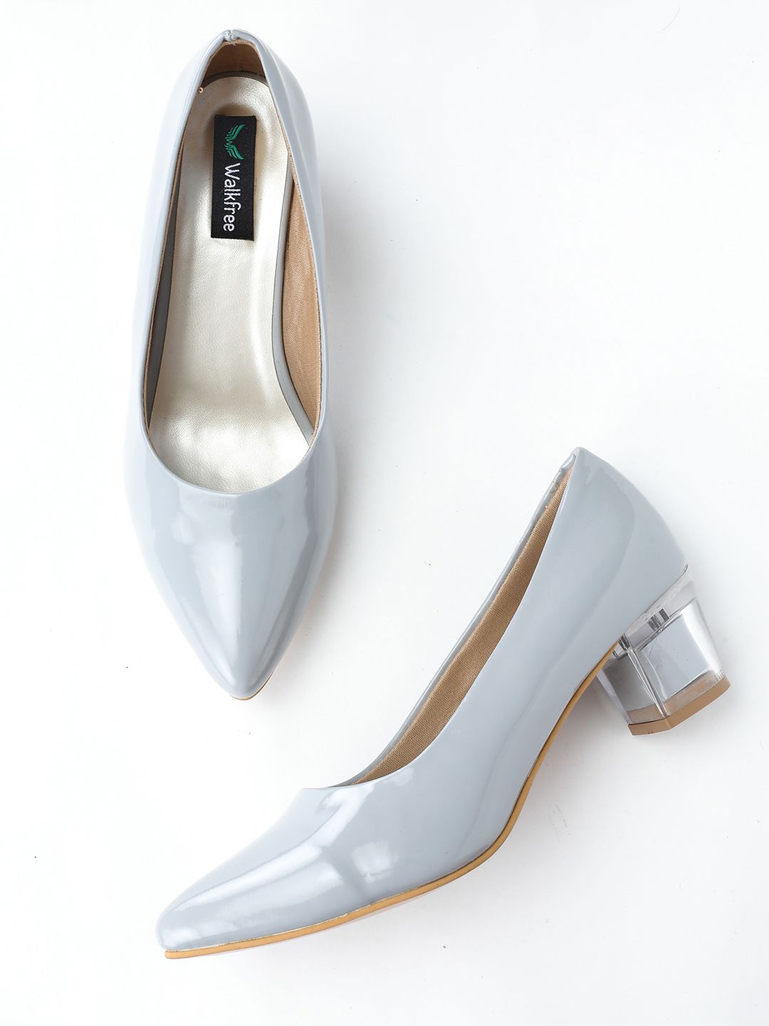 Walkfree Grey Solid Block Pumps Price in India