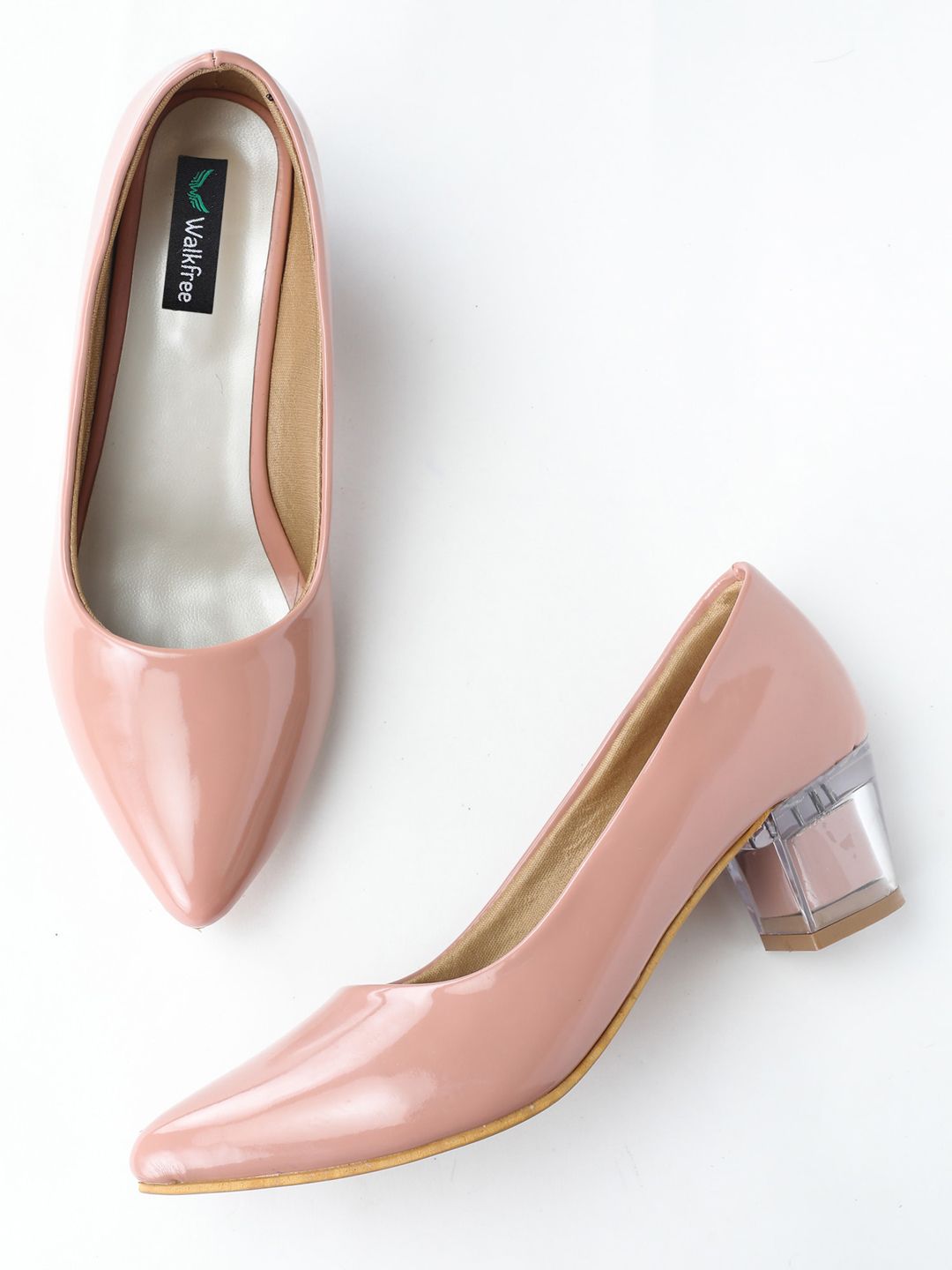 Walkfree Peach-Coloured Printed Block Pumps Price in India