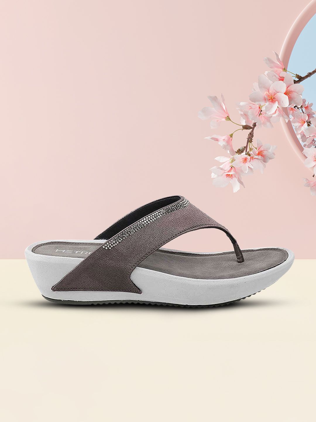 Metro Grey Embellished Comfort Mules Price in India