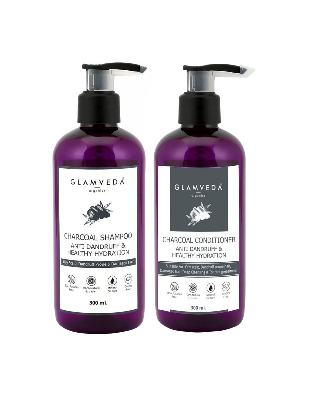 Glamveda Charcoal Shampoo & Conditioner For Anti Dandruff & Healthy Hydration-300ml Each Price in India