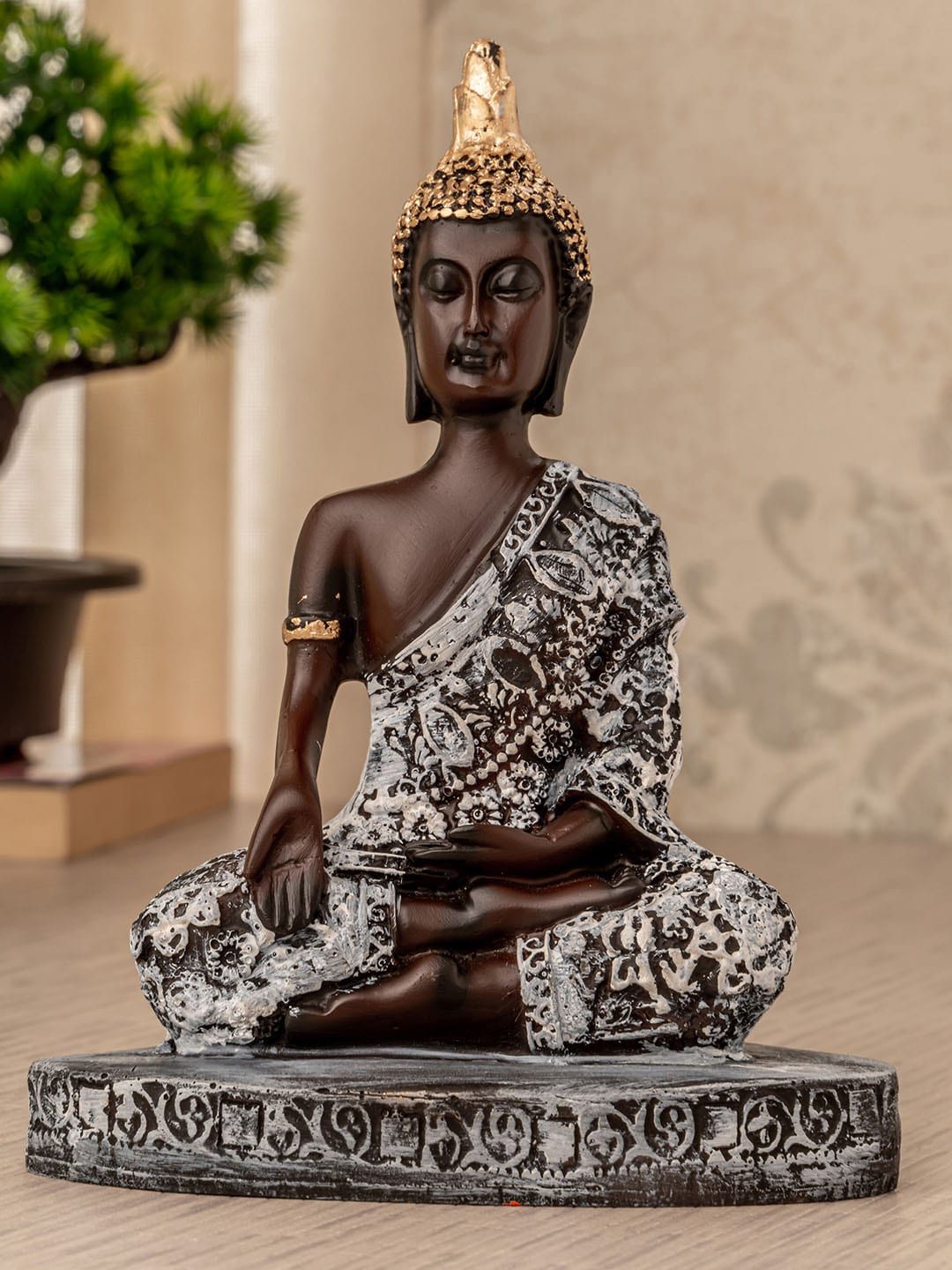 TIED RIBBONS Black & White Polyresin Meditating Buddha Showpiece Price in India