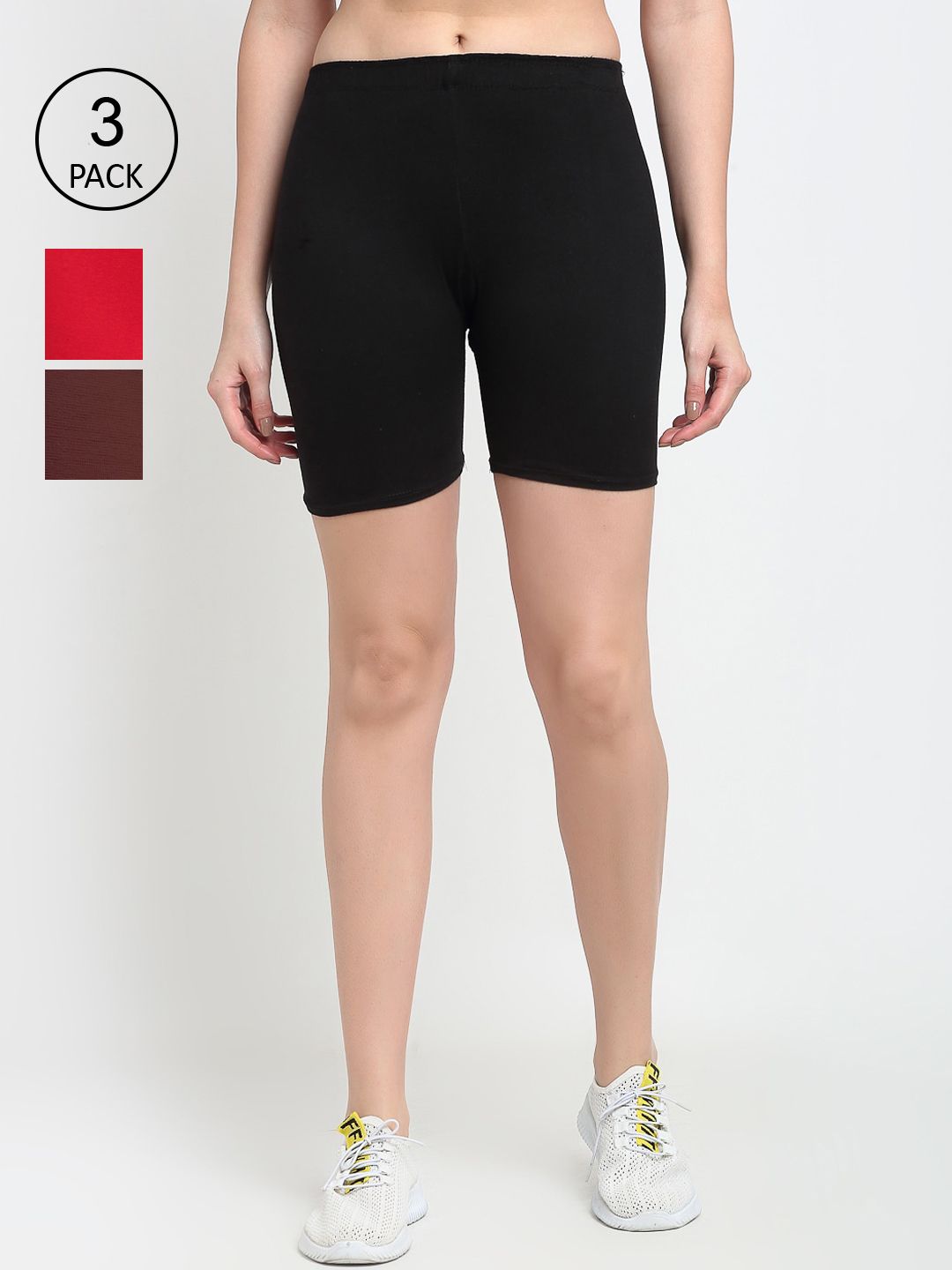 GRACIT Women Pack of 3 Solid Biker Shorts Price in India