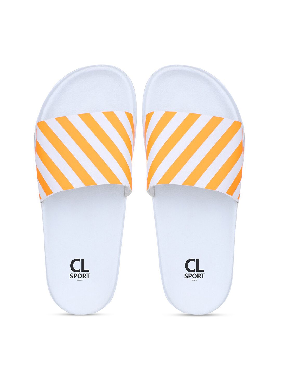 Carlton London sports Women White & Orange Striped Sliders Price in India