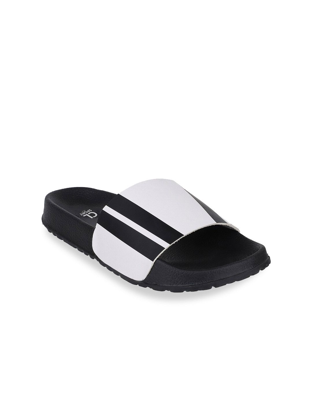 Carlton London sports Women White & Black Striped Sliders Price in India