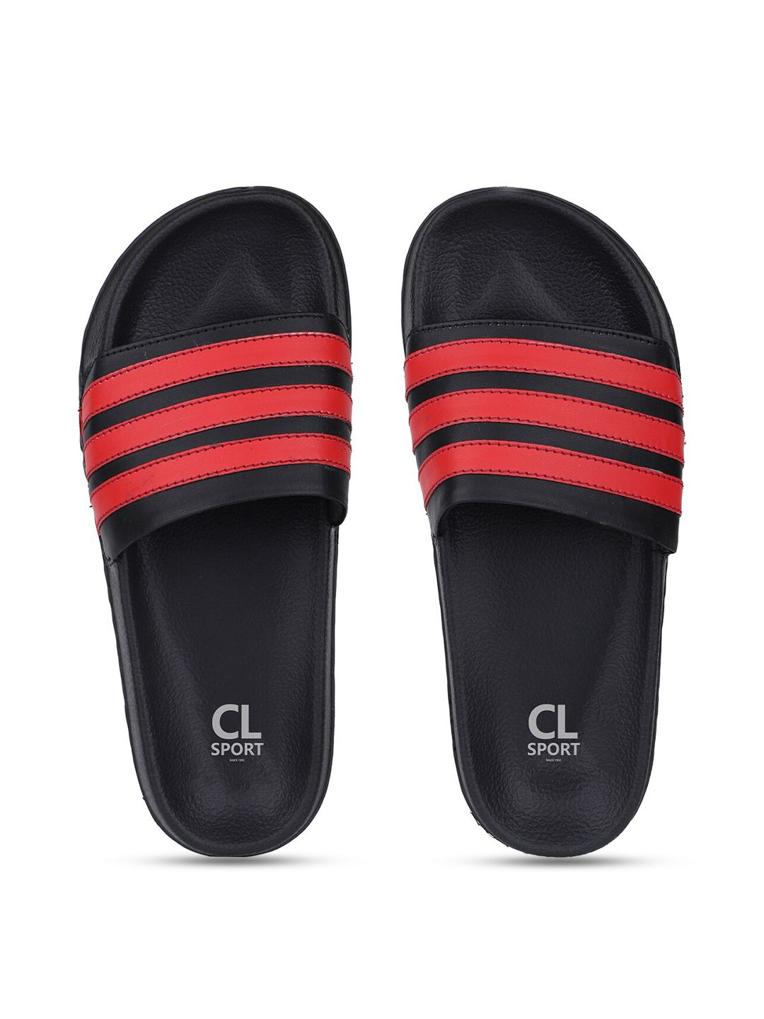 Carlton London sports Women Black & Red Striped Sliders Price in India