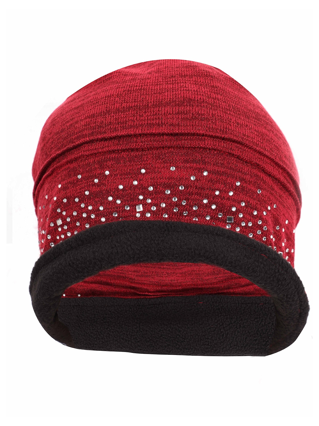 FabSeasons Women Maroon & Black Embroidered Beanie Price in India