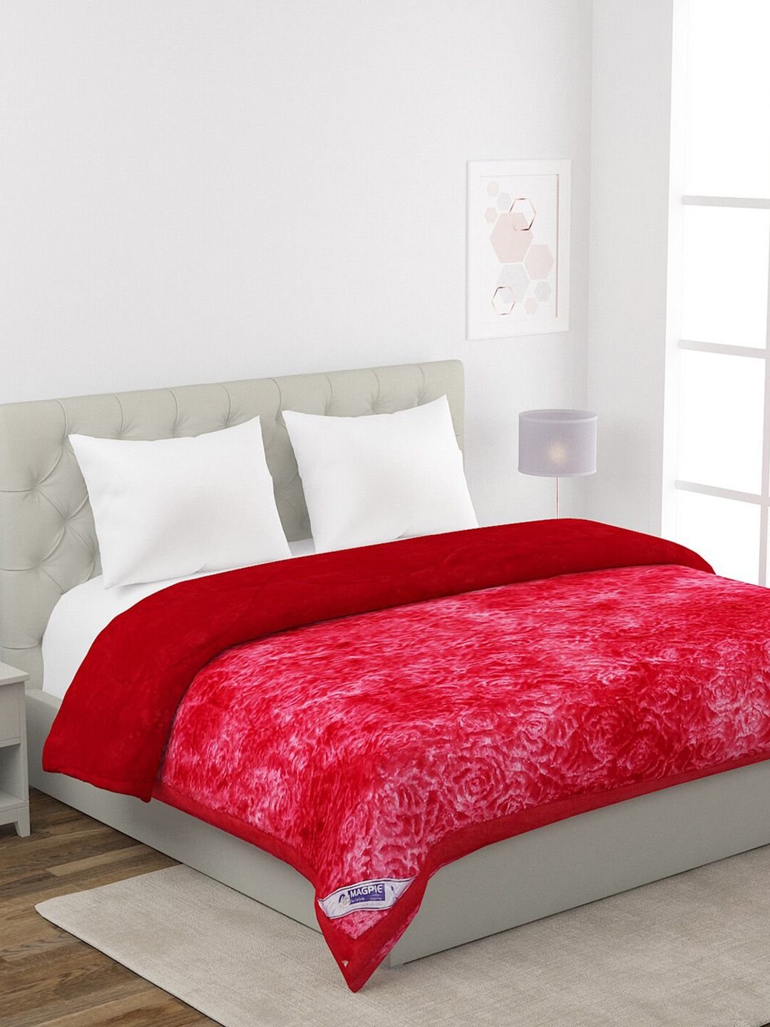 HOSTA HOMES Red Floral Heavy Winter 350 GSM Double Bed Quilt Price in India