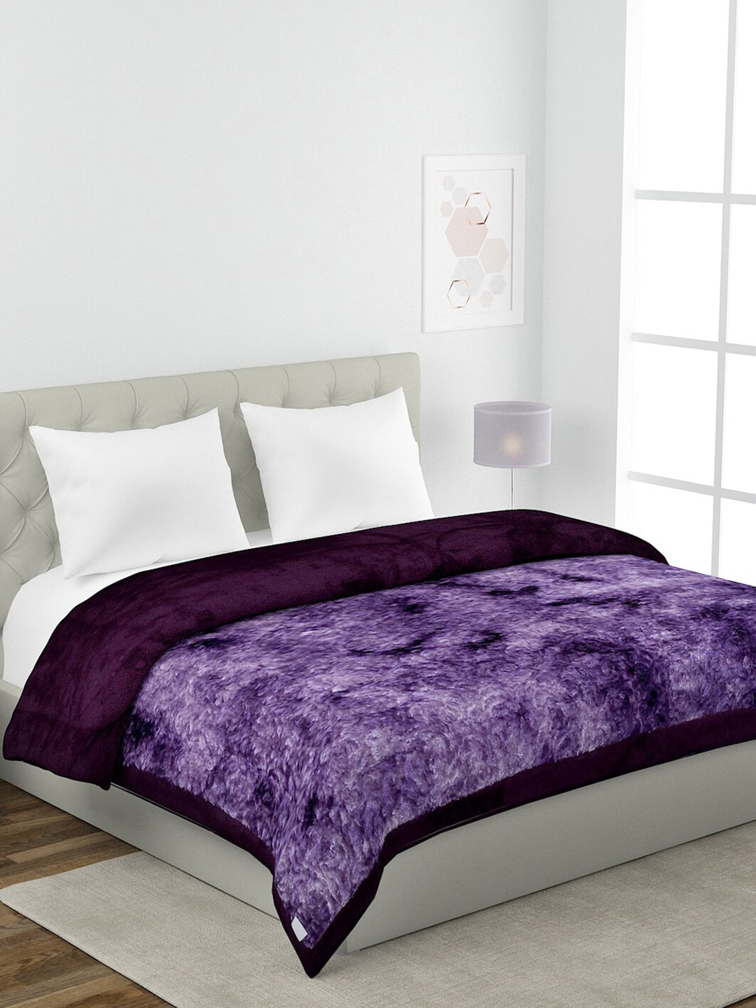 HOSTA HOMES 350 GSM Purple Solid Double Bed Blanket Price in India