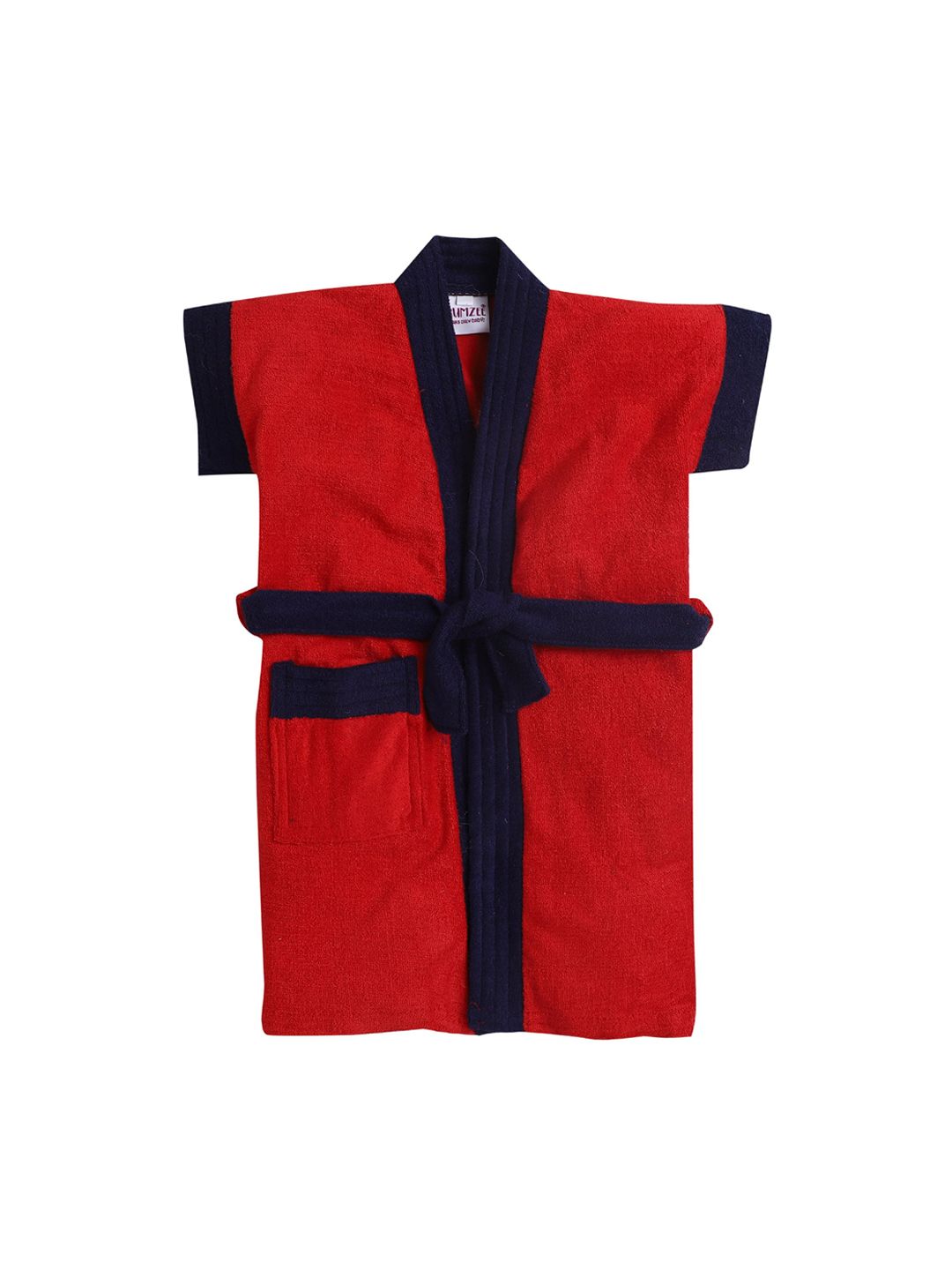 BUMZEE Boys Red & Navy Blue Solid Bath Robe