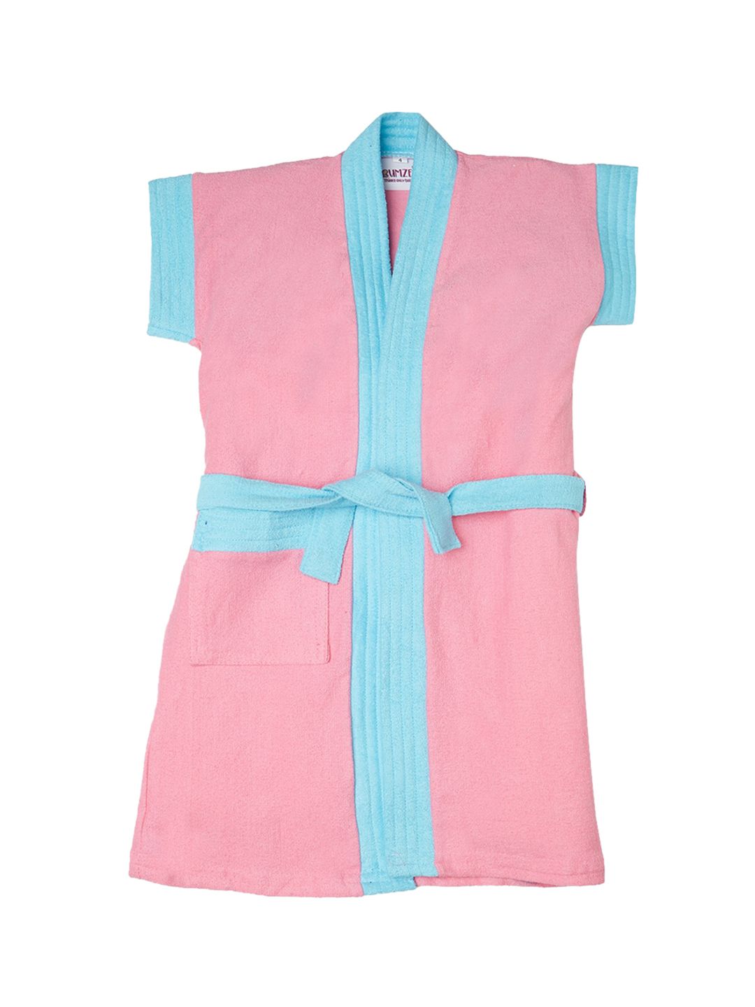 BUMZEE Girls Pink & Blue Solid Terry Cotton Bath Robe