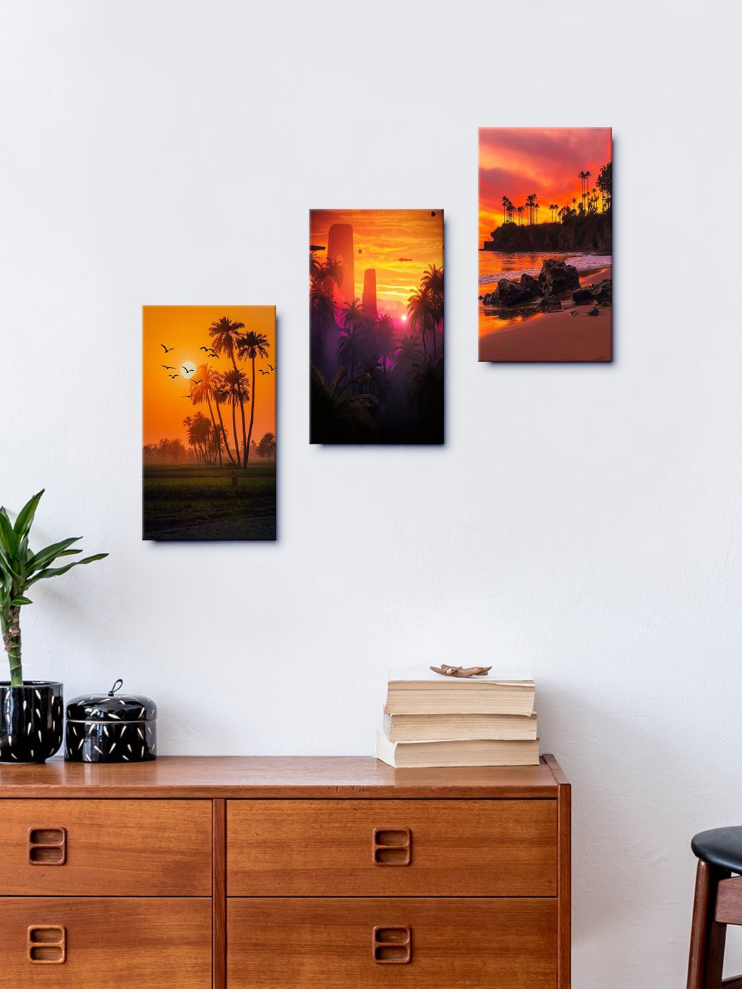 999Store Set of 3 Multicolored Sunset Wall Paintings Price in India