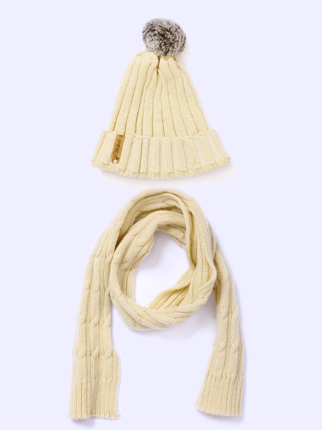 Bharatasya Women Cream-Coloured Winter Beanie & Muffler Price in India