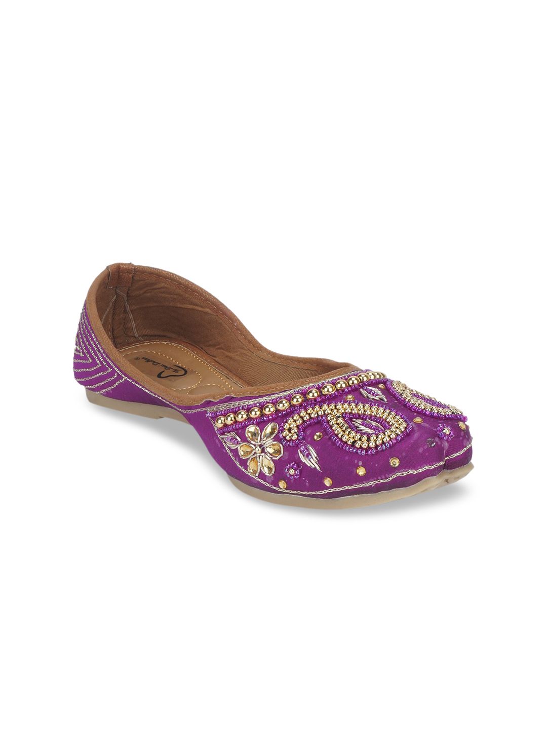 The Desi Dulhan Women Purple Embellished Leather Ethnic Mojaris Flats Price in India