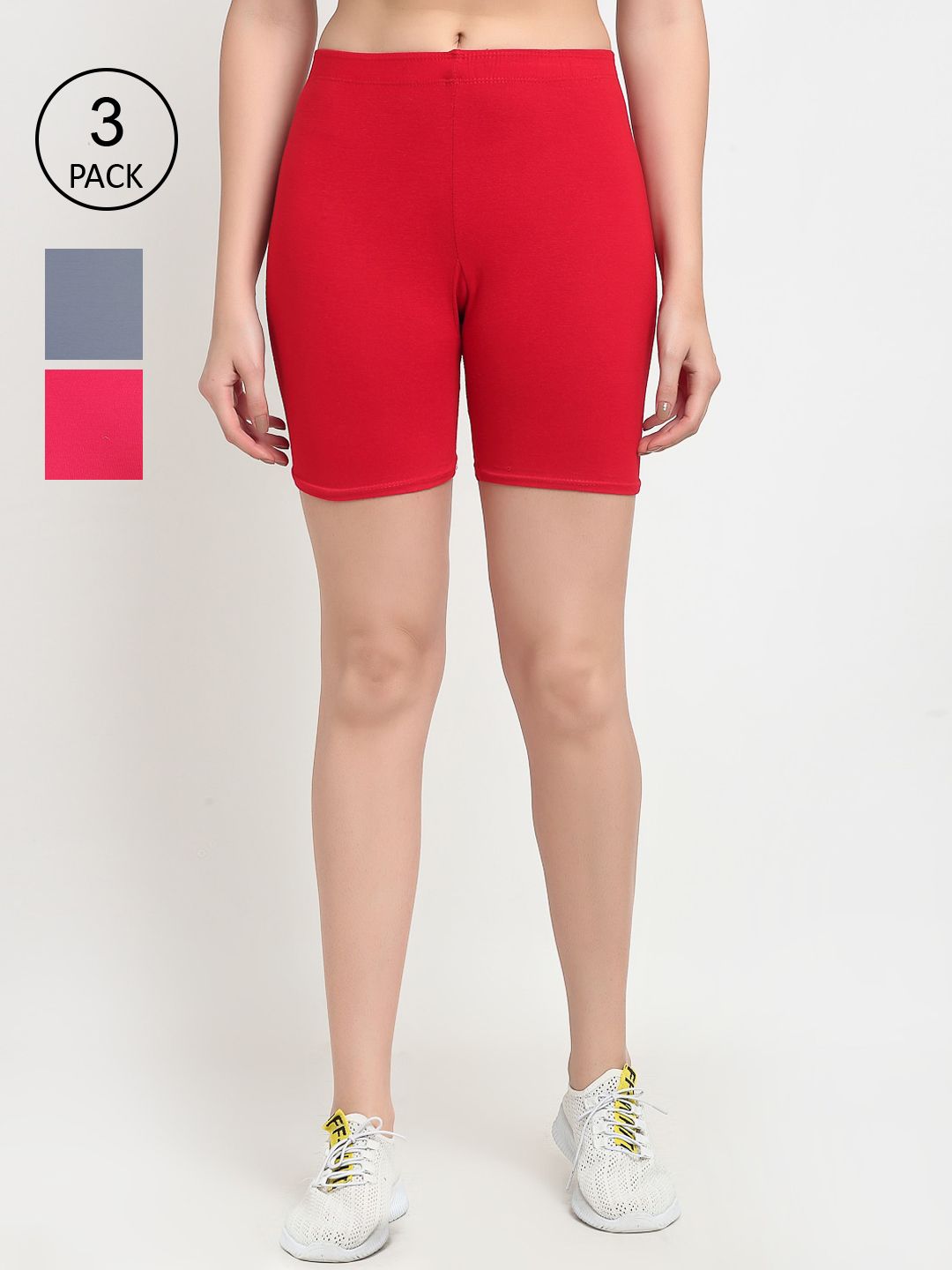 GRACIT Set Of 3 Women Red Biker Shorts Price in India