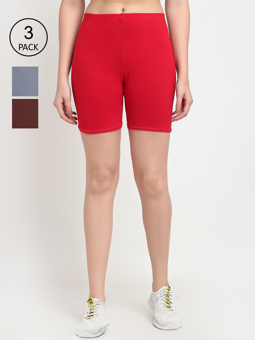 GRACIT Women Red Pack of 3 Biker Shorts Price in India