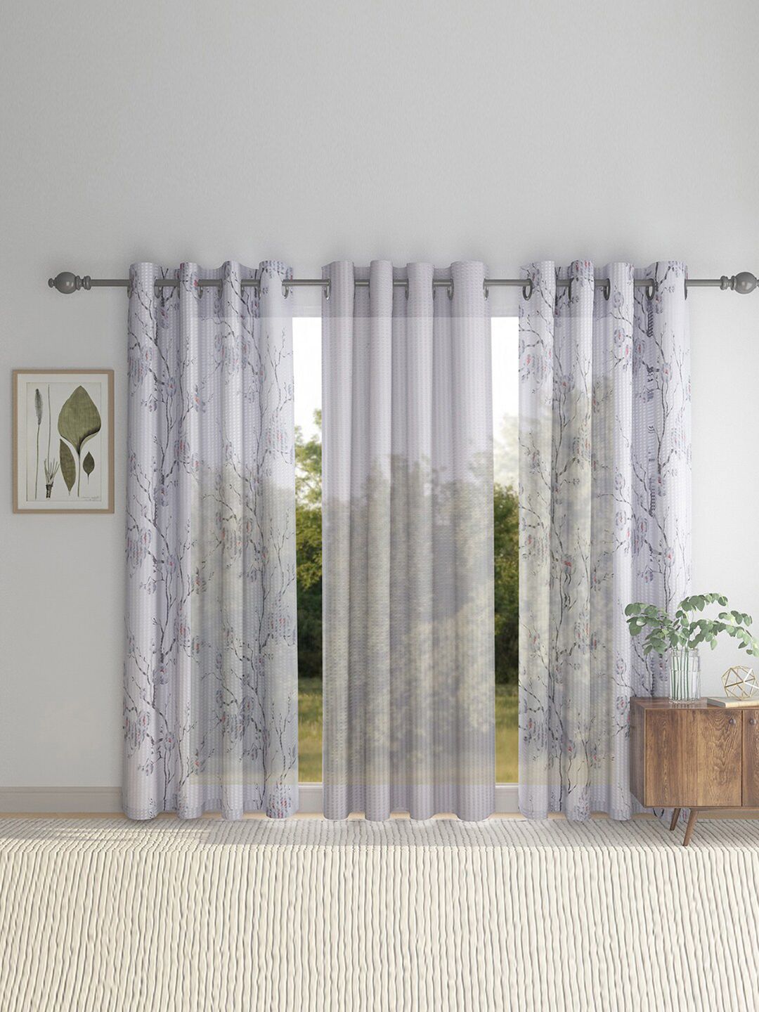 HOSTA HOMES Grey Set of 3 Floral Door Curtain Price in India