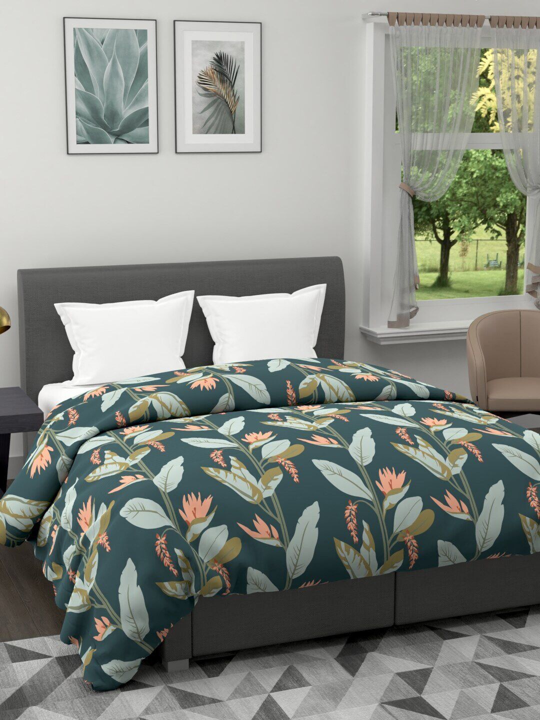 Clasiko Green Floral AC Room 120 GSM Double Bed Quilt Price in India
