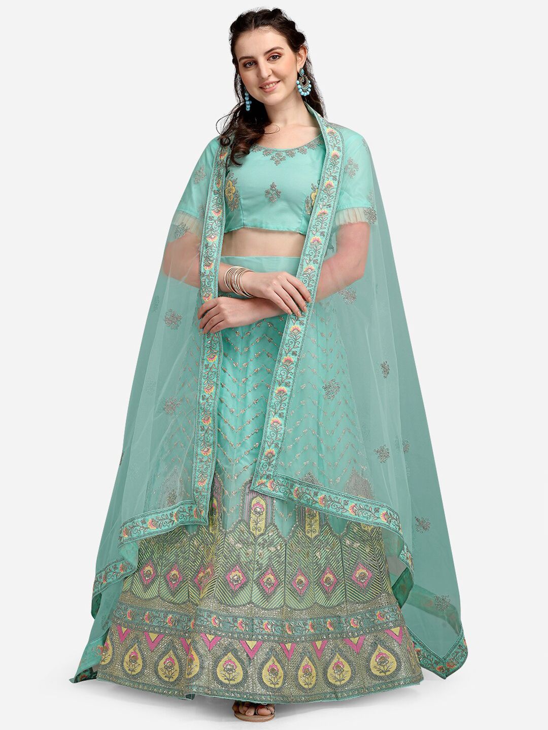 V SALES Women Blue Semi-Stitched Lehenga & Unstitched Blouse With Dupatta Price in India