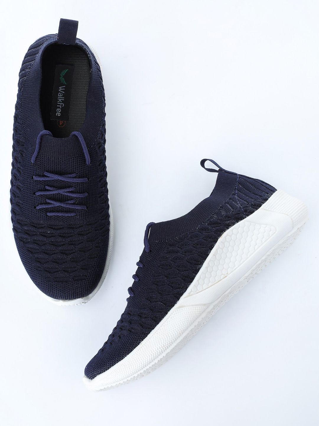 Walkfree Women Navy Blue Woven Design Slip-On Sneakers Price in India