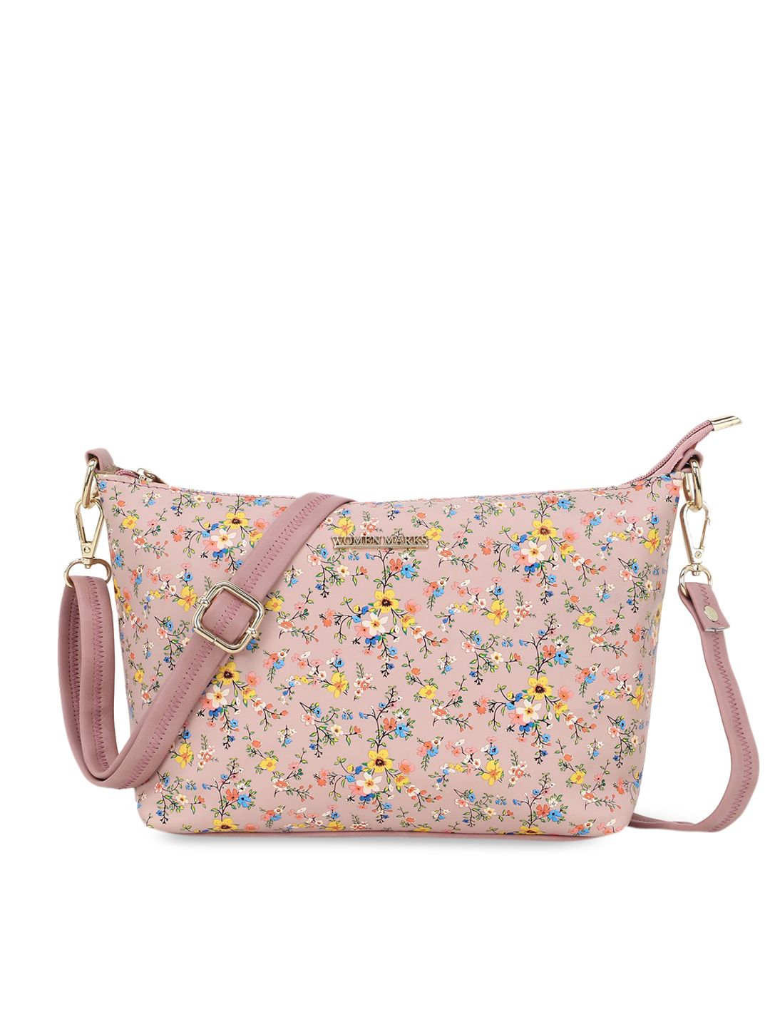 WOMEN MARKS Pink & Yellow Floral Printed PU Structured Sling Bag Price in India