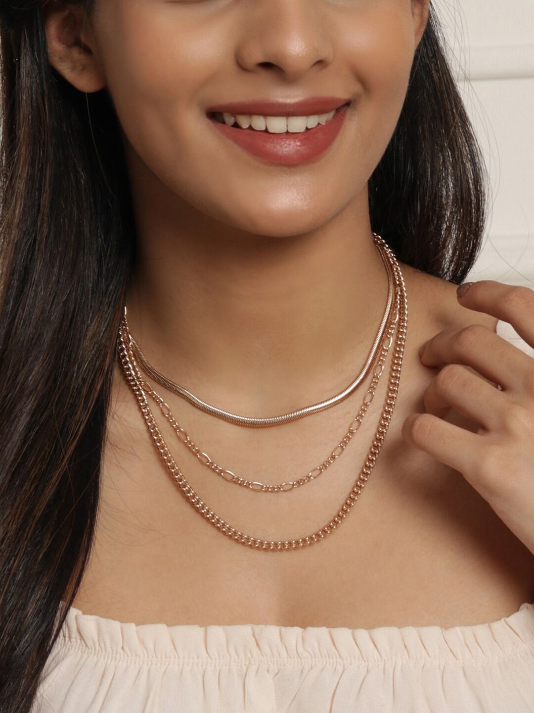 ToniQ Gold-Toned Gold-Plated Layered Necklace Price in India