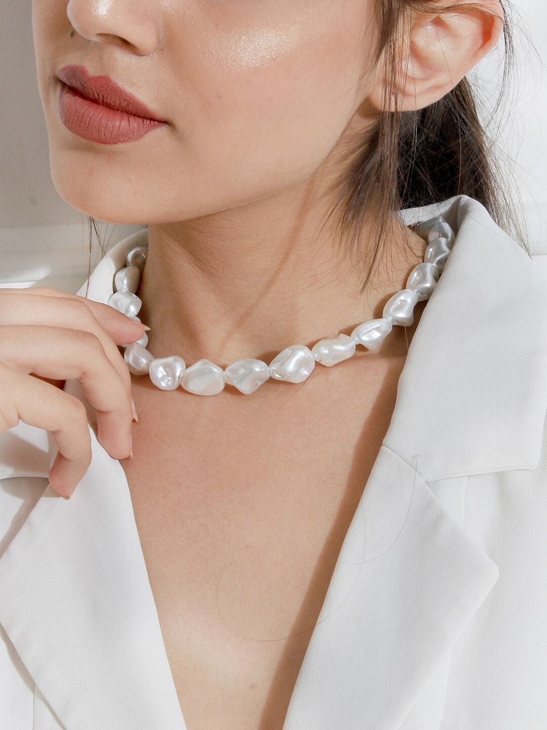 ToniQ White Gold-Plated Baroque Pearl Choker Necklace Price in India