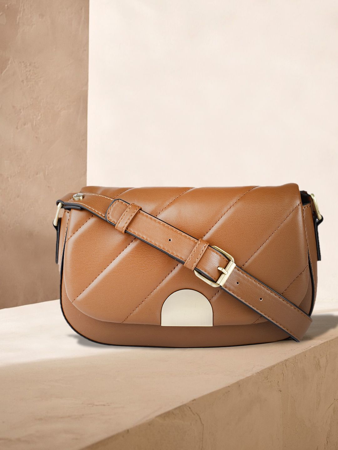 Accessorize Tan Brown Structured Lara Sling Bag Price in India