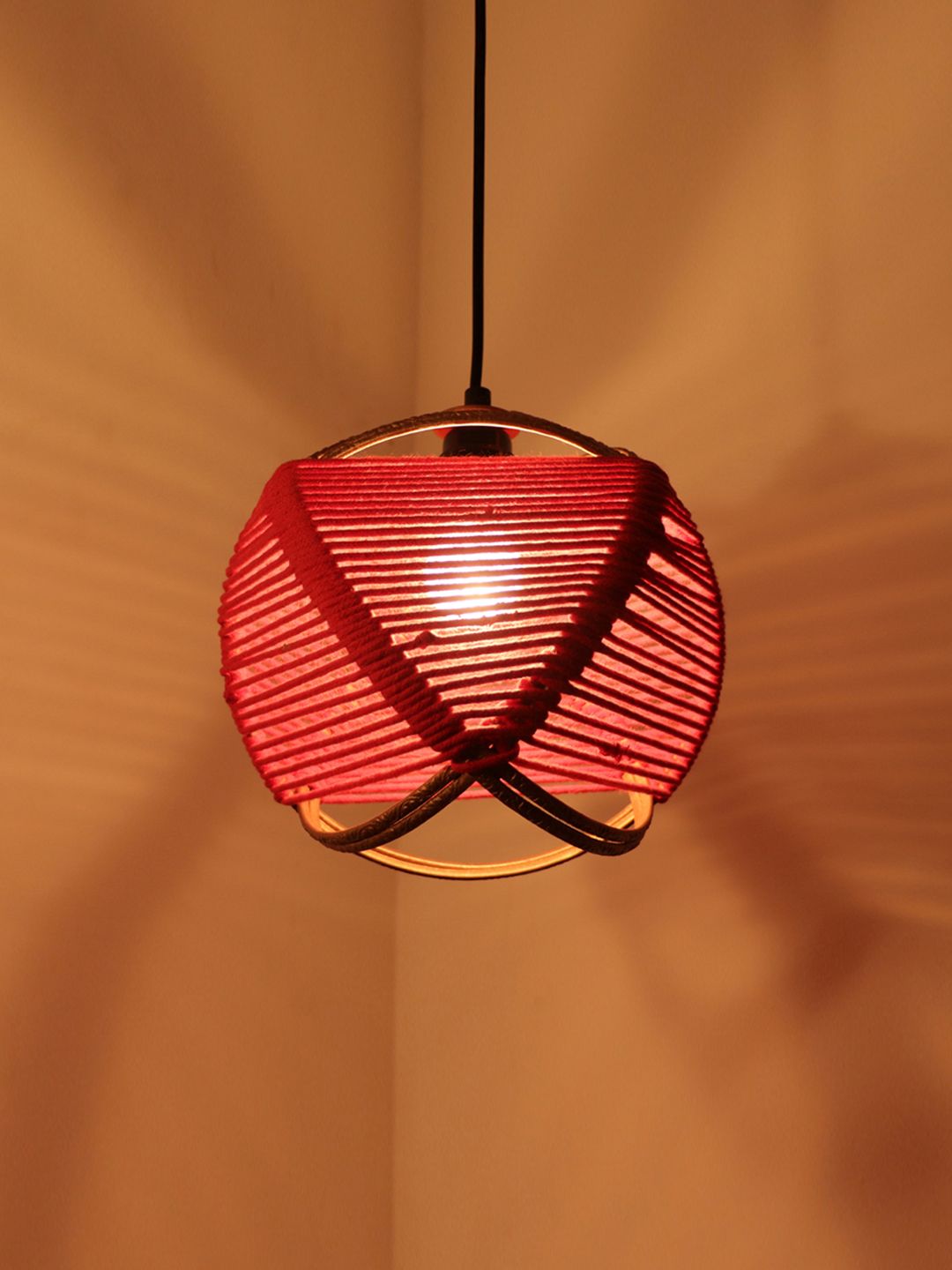 ExclusiveLane Gold Frame with Red Jute Rope Iron Hanging Pendant Ceiling Lamp Price in India
