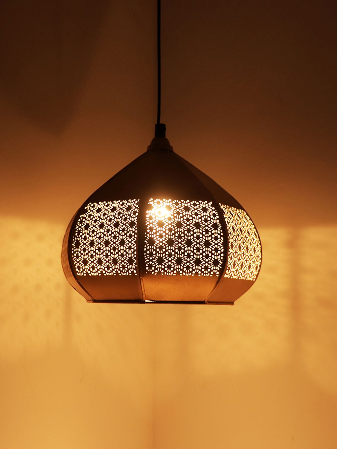 ExclusiveLane Gold-Toned Matte Hand-Etched Iron Hanging Pendant Ceiling Lamp Price in India
