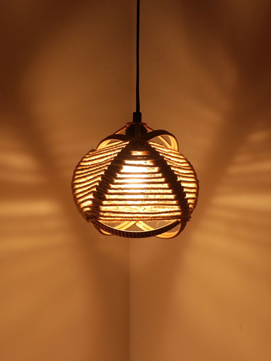 ExclusiveLane Gold-Toned Frame with Jute Rope Iron Hanging Pendant Ceiling Lamp Price in India