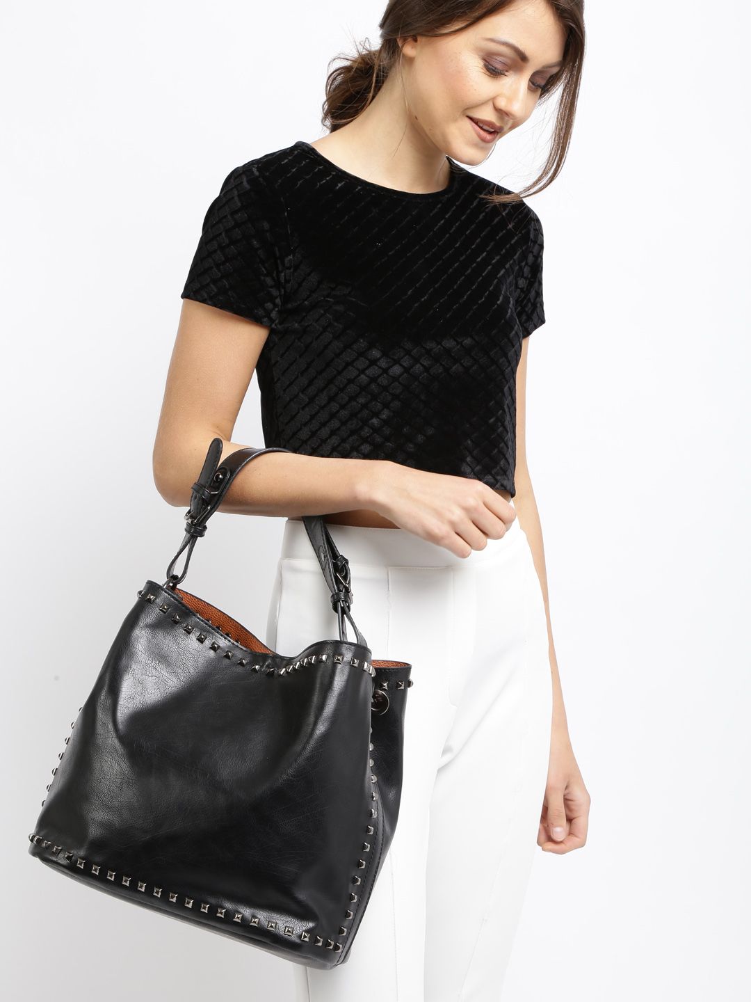 Buy Roadster Black Studded Shoulder Bag - Handbags for Women