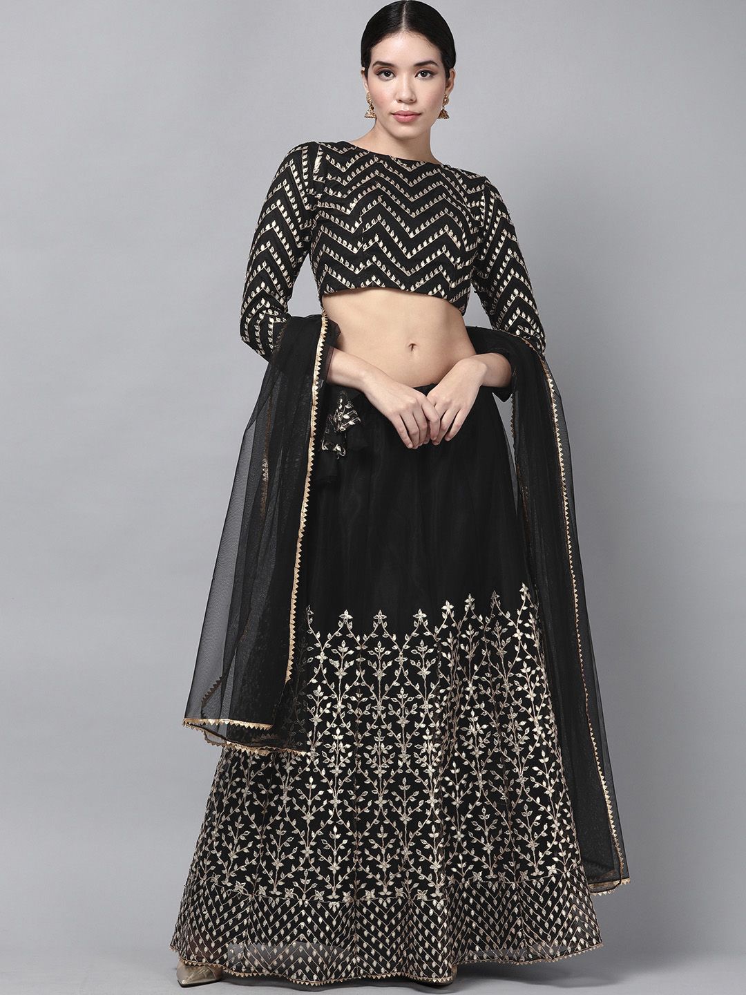 DIVASTRI Black Semi-Stitched Lehenga & Unstitched Blouse With Dupatta Price in India