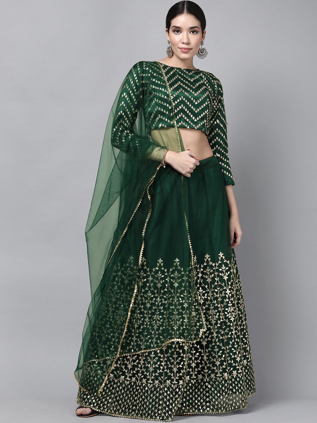 DIVASTRI Green Thread Work Semi-Stitched Lehenga & Unstitched Blouse With Dupatta Price in India