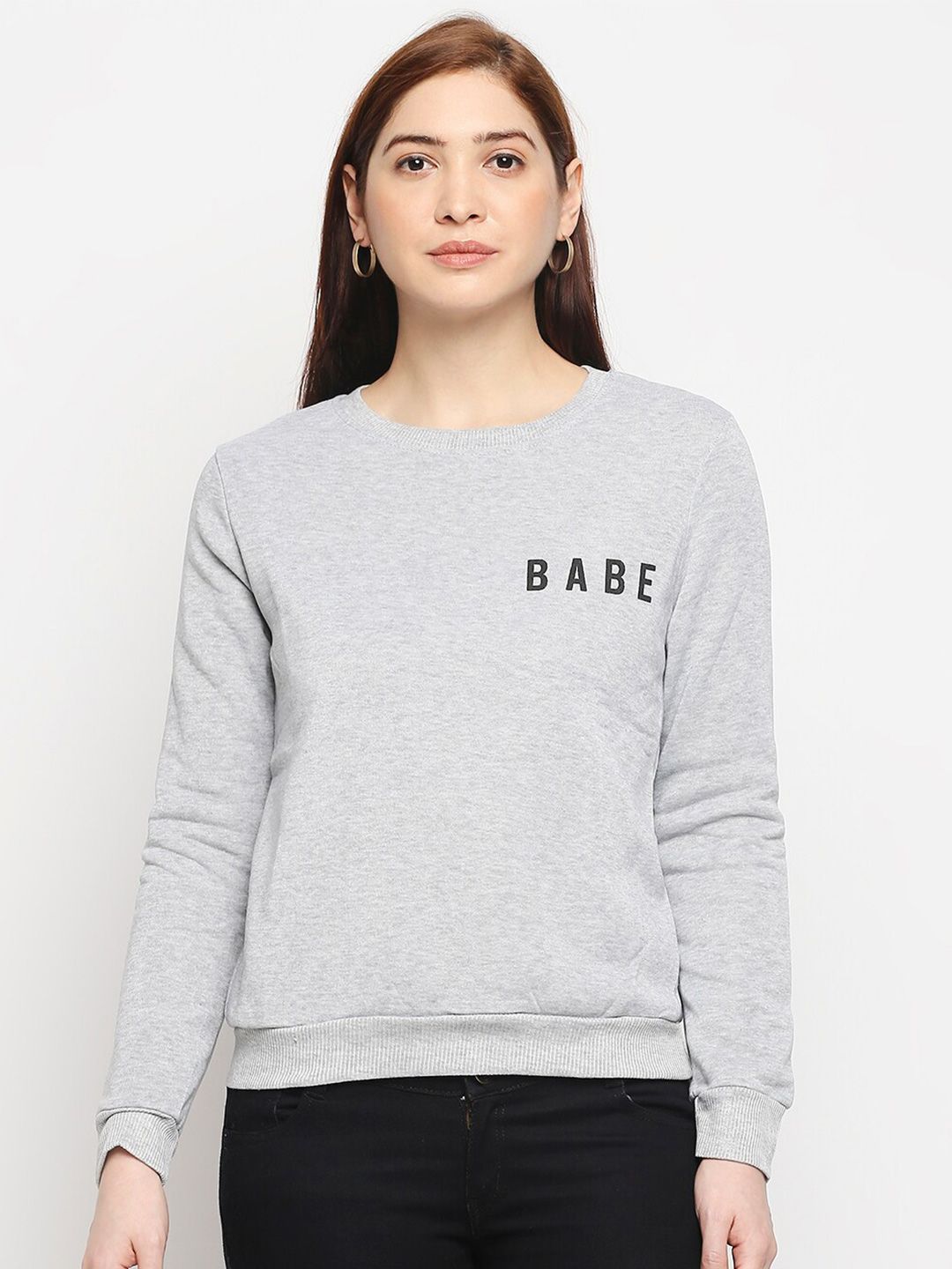 LYKKEIN Women Grey Printed Sweatshirt Price in India